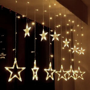 Solight LED vonkajší vianočný záves Hviezdy, šírka 3 m, 123 LED, IPP44, 3x AA, teplá biela
