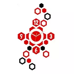 ModernClock 3D nalepovacie hodiny Hexagon červeno-čierne