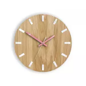 ModernClock Nástenné hodiny Simple Oak hnedo-ružové
