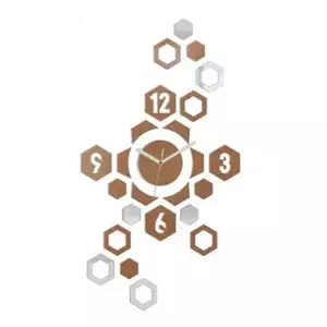 ModernClock 3D nalepovacie hodiny Hexagon medené