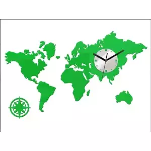 ModernClock 3D nalepovacie hodiny Mapa sveta zelené