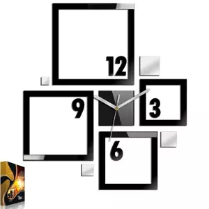 ModernClock 3D nalepovacie hodiny Quadrat čierno-zrkadlové