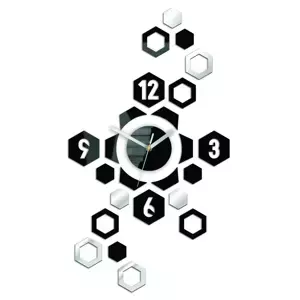 ModernClock 3D nalepovacie hodiny Hexagon čierno-zrkadlové