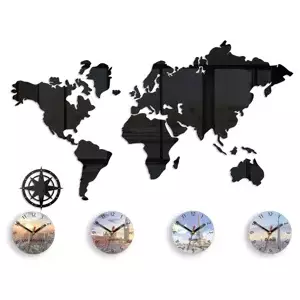ModernClock 3D nalepovacie hodiny World map čierne