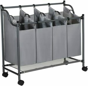 SONGMICS Koš na prádlo pojízdný šedý 4 x 35 l