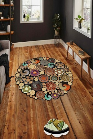 ASIR Kulatý koberec (120 cm) HMNT971 černý – mandaly a ornamenty