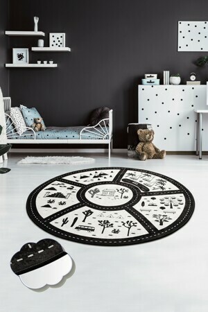 ASIR Kulatý koberec (140 cm) BLACK CITY černobílá silnice