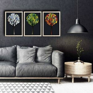 ASIR Obraz na MDF s rámem 3ks TRIÁDA ROČNÍCH OBDOBÍ 38 x 53 cm