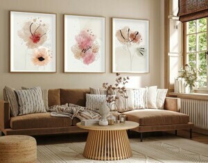 ASIR Dekorativní obraz MDF 50 x 70 cm Květy akvarelem 3 ks