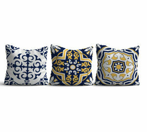 ASIR Set povlaků na polštář HMI-KIR-106 modré a zlaté ornamenty