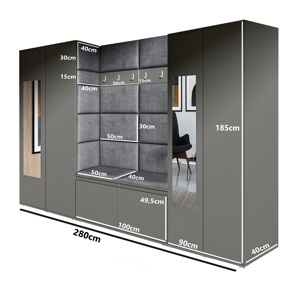 Eka Předsíňová stěna s čalouněnými panely Trinity 10 - Bílá / Béžová 2304