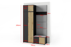 Eka Předsíňová stěna s čalouněnými panely Joey 2 - Černá a Dub Artisan / Olivová 2312