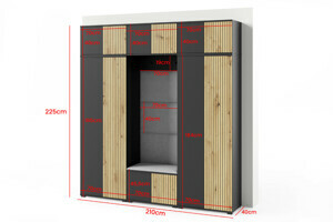 Eka Předsíňová stěna s čalouněnými panely Joey 4 - Černá a Dub Artisan / Žlutá 2318