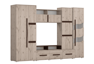 IDZ Obývací stěna SAN MARINO, 300 cm - Dub Craft šedá / Čokoládová