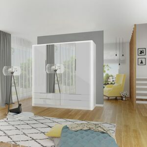 ARK Šatní skříň ROBIN, Bílá + LED osvětlení 207 cm