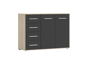 IDZ Komoda FRIDA 2D4S 01, 135 cm Černá / Dub Sonoma