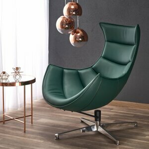 Designové křeslo LUXOR — otáčení, nerez ocel / zelená kůže