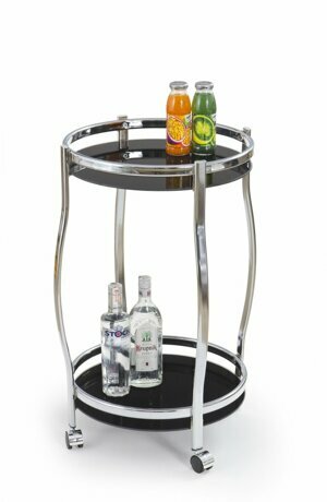 Servírovací stolek na kolečkách BAR8 – sklo, ocel, černá
