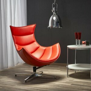 Designové křeslo LUXOR — otáčení, nerez ocel / červená kůže