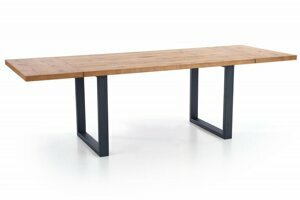 Jídelní rozkládací stůl PEREZ – 160x90x76 (+90), dub/kov, černý