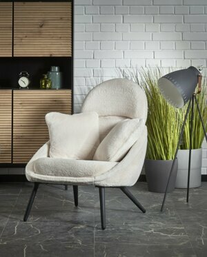 Designové křeslo MERRY s polštáři - ocel, látka, krémová