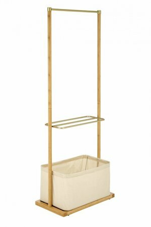 Stojanový věšák BAMBOO II s košem na prádlo - bambus, ocel, látka, přírodní