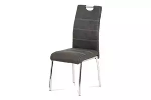 Autronic Jídelní židle HC-486 GREY3 - látka šedá, bílé prošití / chrom