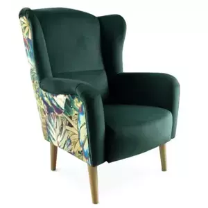 Tempo Kondela Designové křeslo BELEK - smaragdová / vzor Jungle