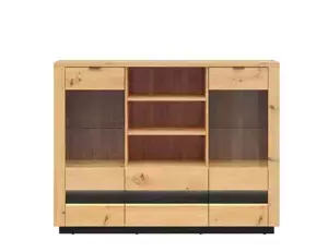 BRW OSTIA vitrína KOM2W2S, dub artisan/černý lesk