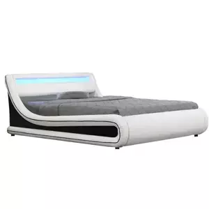 Tempo Kondela Manželská postel MANILA NEW s RGB LED osvětlením, 183x200 cm - bílá/černá