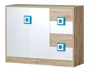 Casarredo Komoda široká NIKO 8 dub jasný/bílá/tyrkys