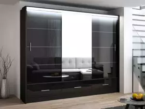 Casarredo Šatní skříň MARSYLIA 250 černá s osvětlením