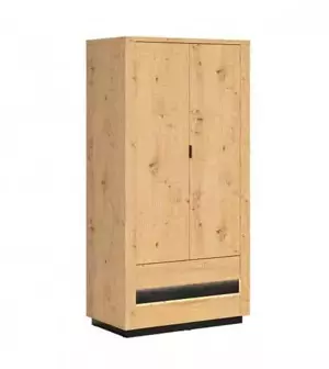 BRW OSTIA šatní skříň SZF2D2S, dub artisan/černý lesk