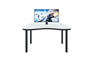 Expedo Počítačový herní stůl CODE Y2 s LED, 135x73-76x65, bílá/černé nohy + USB HUB