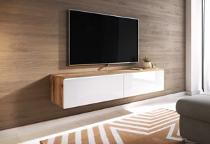 Expedo TV stolek MENDES D 140, 140x30x32, dub wotan/bílá lesk + LED