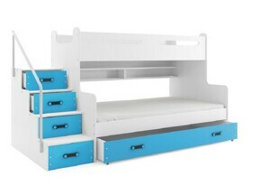 Expedo Patrová postel XAVER 3 COLOR + úložný prostor + matrace + rošt ZDARMA, 120x200, bílý, blankytná