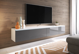 Expedo TV stolek MENDES D 180, 180x30x32, bílá/šedá lesk + LED