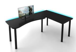 Expedo Počítačový rohový stůl MOOD L s LED, 200/135x73-76x65, černá, pravý