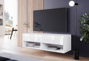 Expedo TV stolek MENDES A 100, 100x30x32, bílá/bílá lesk, s LED osvětlením