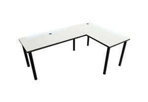 Expedo Počítačový rohový stůl LOOK N s LED, 200/135x73-76x65, bílá/černé nohy, pravý