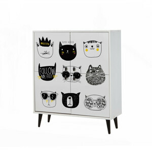 KALUNE DESIGN dřevěná komoda CATS bílá 111x95 cm 869VEL3986