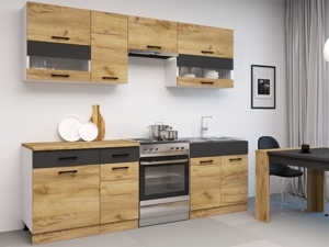 Kuchyně VIVIANA 180/240 cm, korpus: bílý, dvířka: dub craft zlatý/matera
