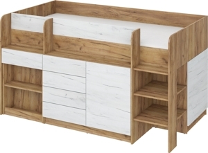 Multifunkční patrová postel ANSBERT, pravá, craft zlatý/craft bílý, 5 let záruka