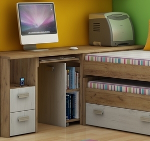 Studentský PC stůl NELLORE 2, univerzální, craft zlatý/craft bílý, 5 let záruka