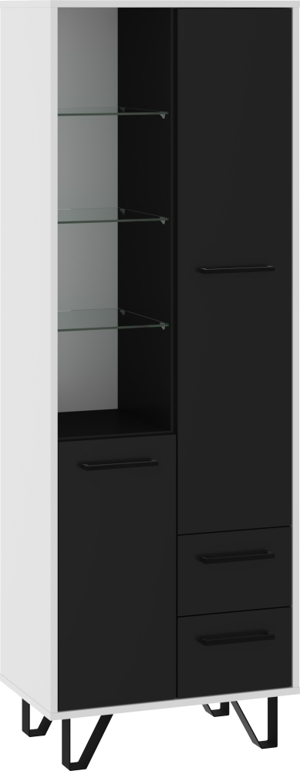 Regál PRUDHOE 2D2S, bílá/černý lesk, 5 let záruka