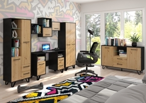 Studentský pokoj PRUDHOE 5, černá/dub artisan, 5 let záruka
