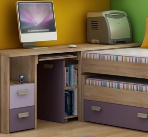 Studentský PC stůl NELLORE 2, univerzální, dub sonoma/levandulová/fialová, 5 let záruka