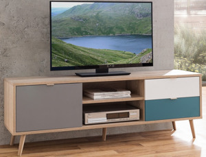 TV skříňka Cuba, dub/bílá/šedá/petrolejová
