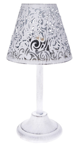 Dekorační svícen tvar lampa, bílý kov