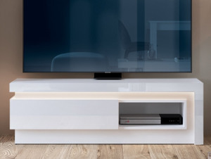TV skříňka Lyon, bílá lesk, s osvětlením